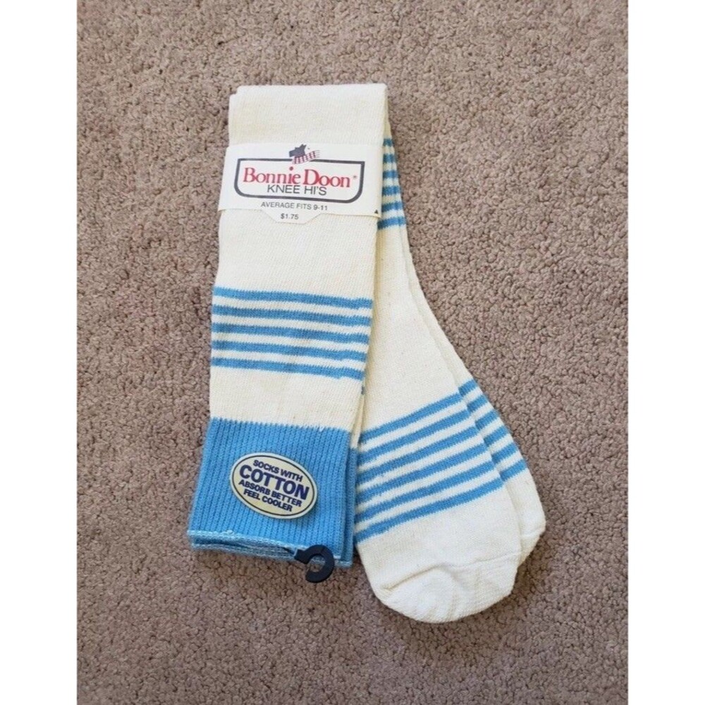Lot Of 4 Vintage Bonnie Doon Knee Hi’s Striped Socks USA Made Size 9 To 11